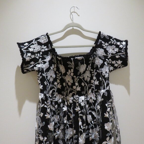 TORRID Mini Lace Smocked Off Shoulder Dress in Black White Evening Whimsigoth - Picture 5 of 14